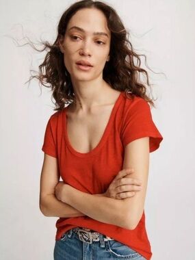 RAG & BONE Pima Cotton Slub Tee Red Scoop Neck Casual Minimalist Essential